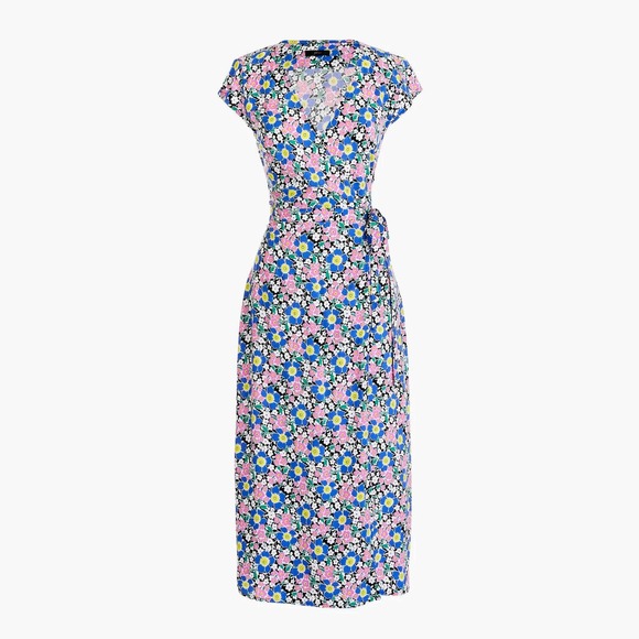 J.CREW Dresses & Skirts - COPY - J.CREW $128 Midi True Wrap Dress in Soft Rayon Pink Blue Floral Size Med…
